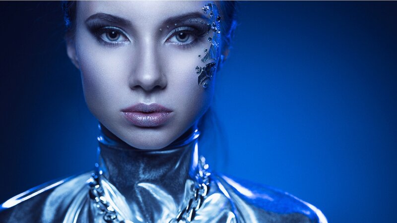 Woman with Futuristic Makeup — Blue