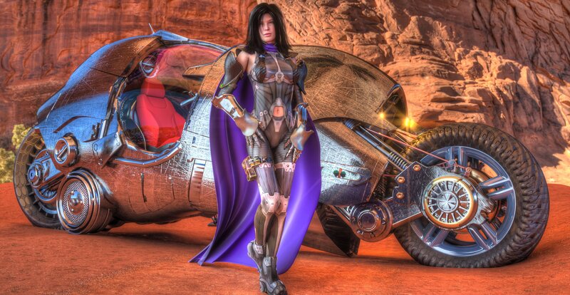 Woman with Futuristic Motorcycle — Red