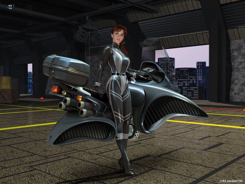 Woman with futuristic motorcycle