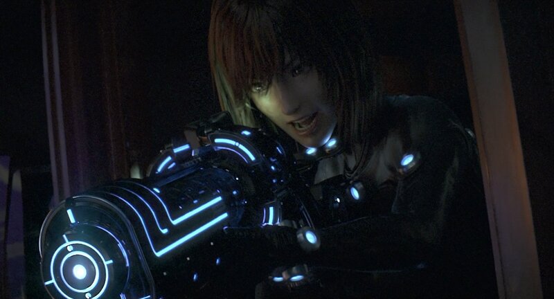 Woman with Futuristic Weapon — Black, Dramatic