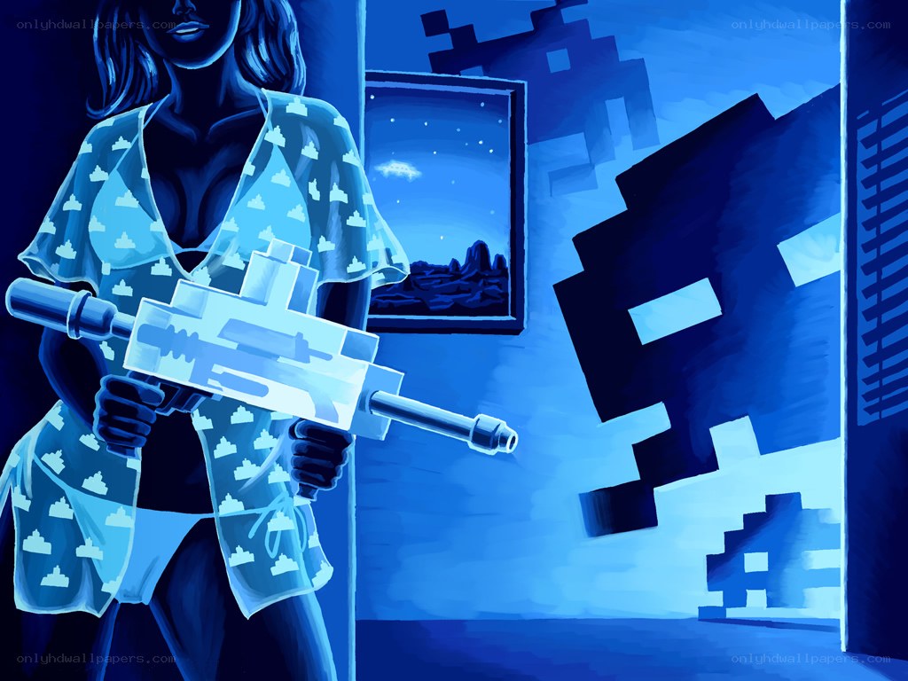 Woman with futuristic weapon