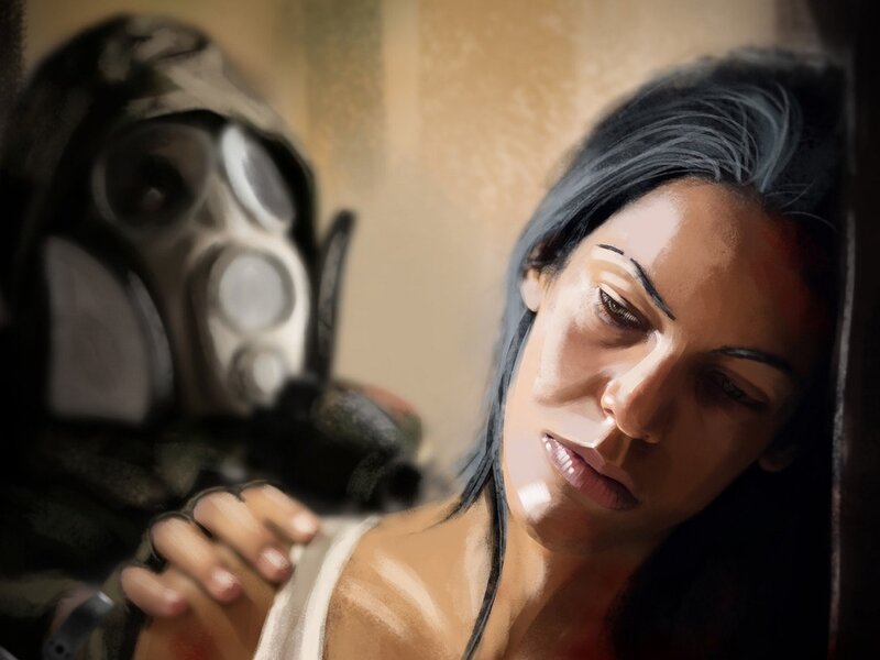 woman with gas mask