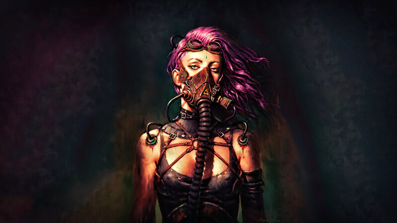 Woman with Gas Mask — Purple