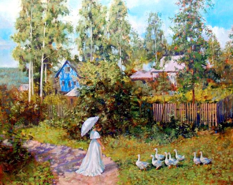 Woman with Geese — Green