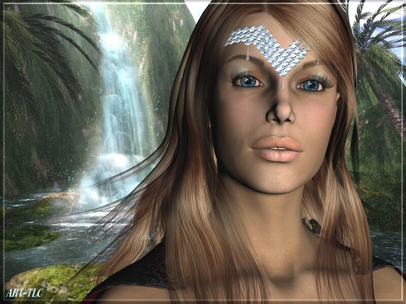 woman with gem forehead in jungle