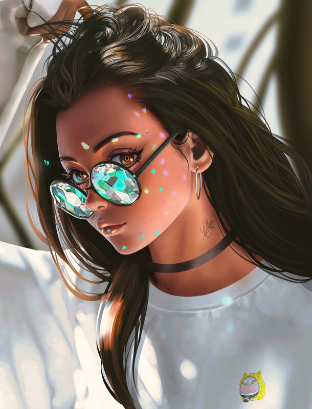 Woman with Gemstone Glasses — White