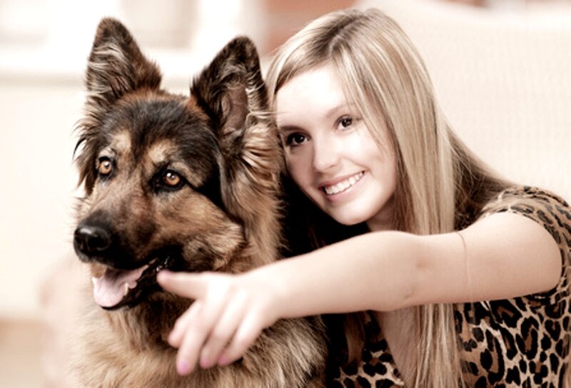 Woman with German Shepherd — Brown