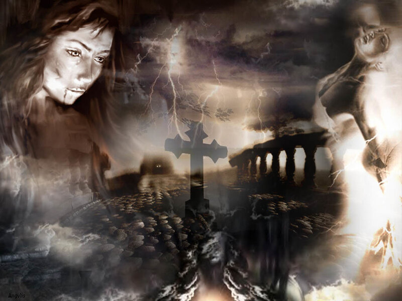 Woman with Ghostly Figures