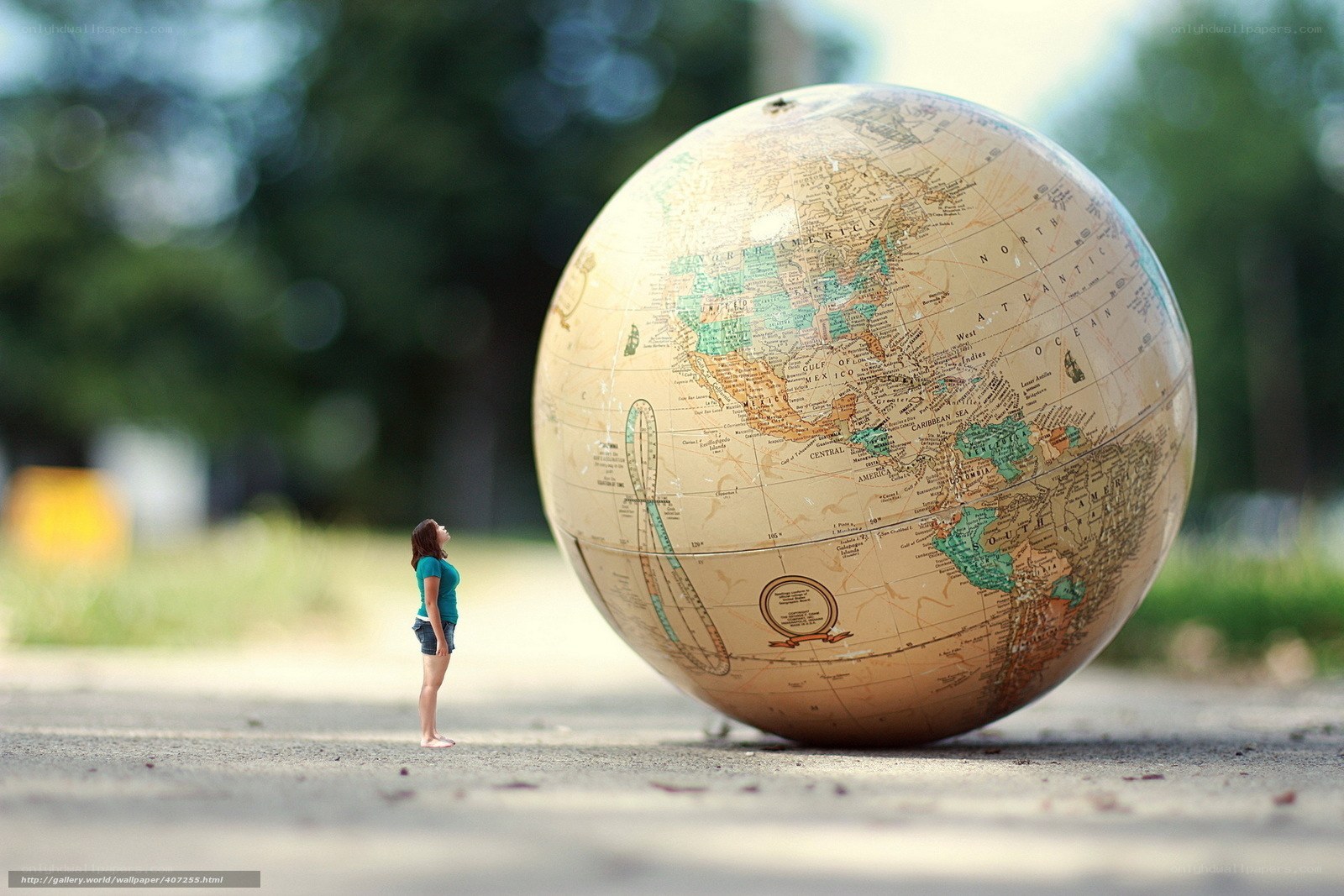 Woman with giant globe