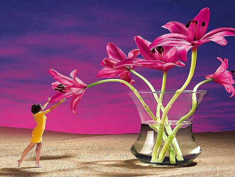 woman with giant lilies