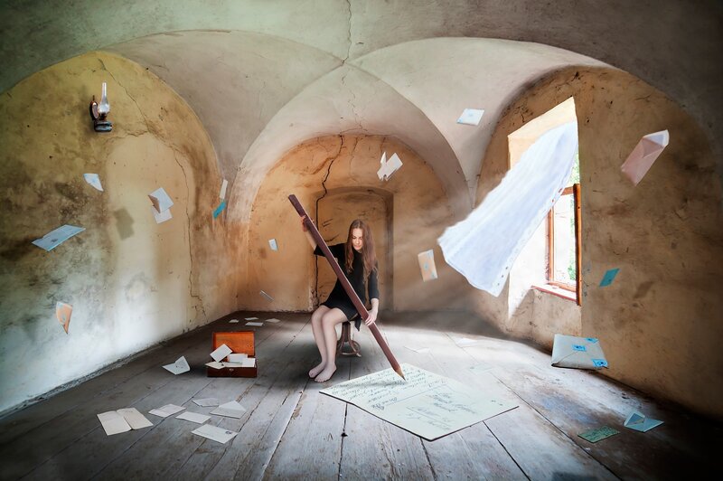 Woman with Giant Pencil