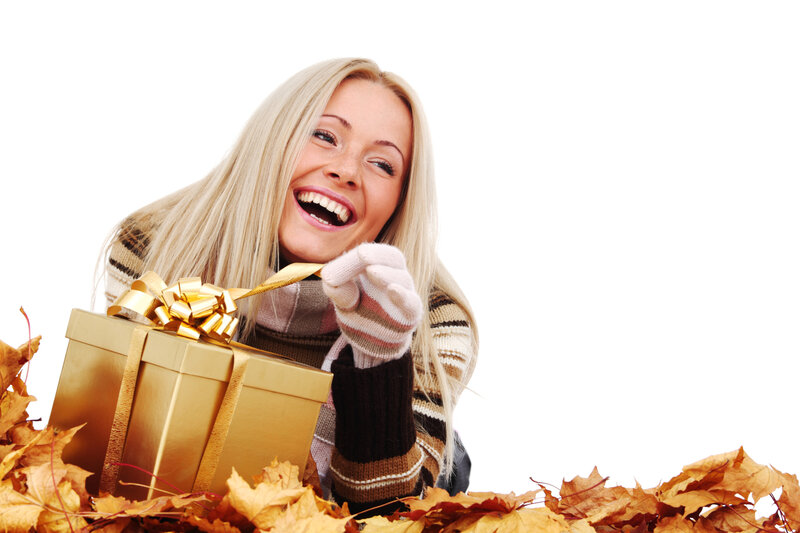 Woman with Gift Box — Gold