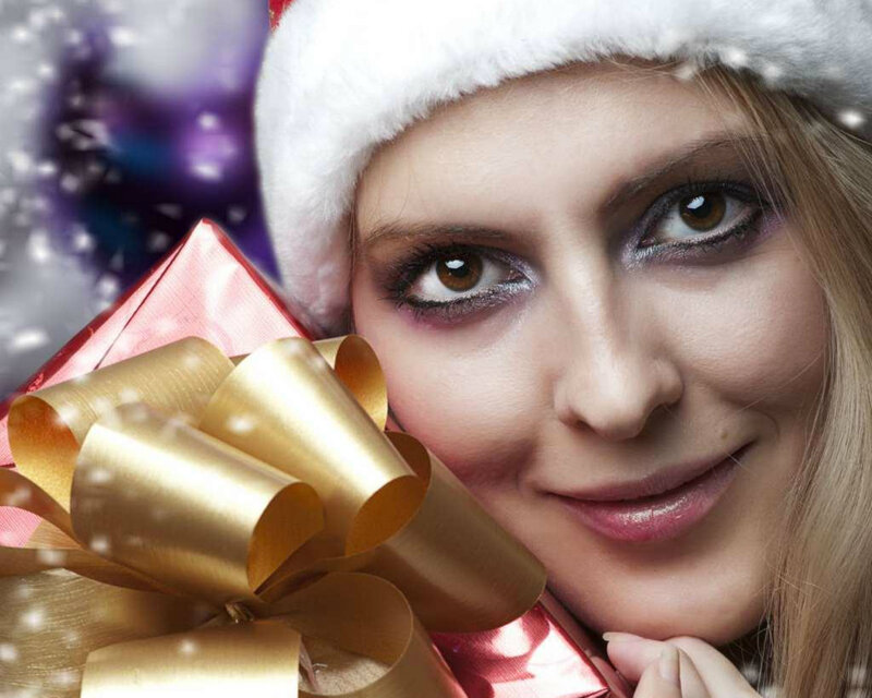 Woman with Gift Box — White