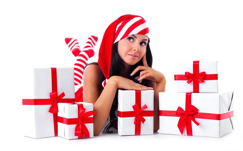 Woman with Gift Boxes — White