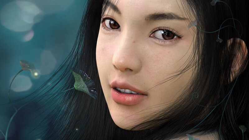 woman with ginkgo leaves