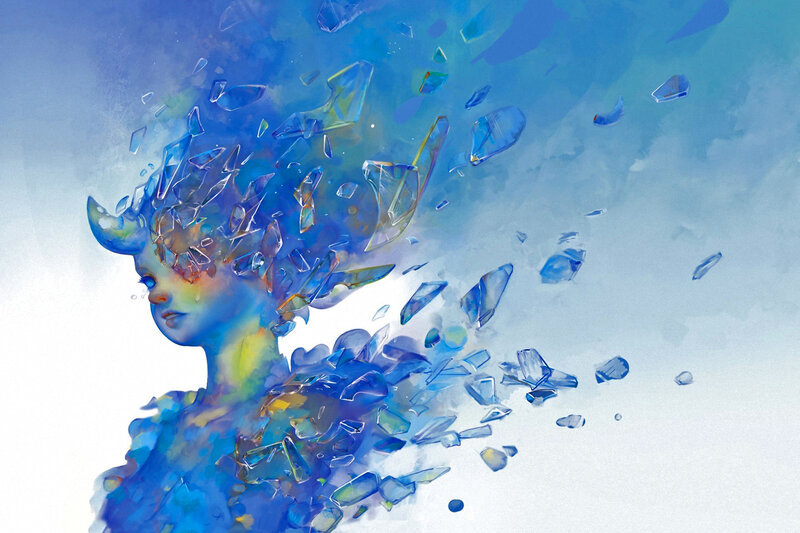 Woman with Glass Shards — Blue