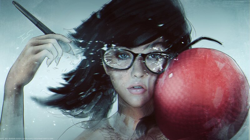 Woman with Glasses and Apple