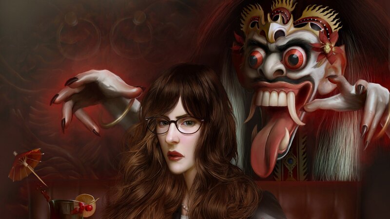 Woman with Glasses and Demon — Red