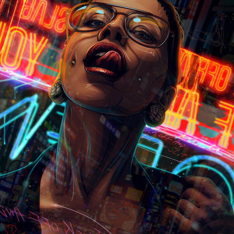 Woman with Glasses and Piercings — Red