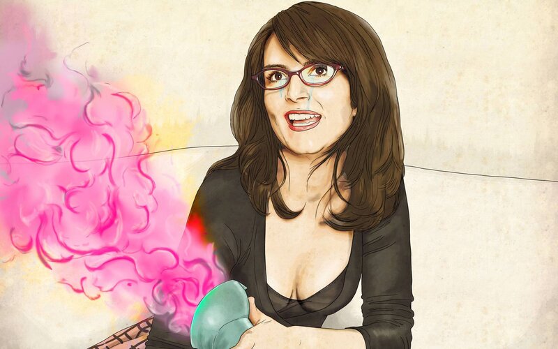 woman with glasses and pink smoke