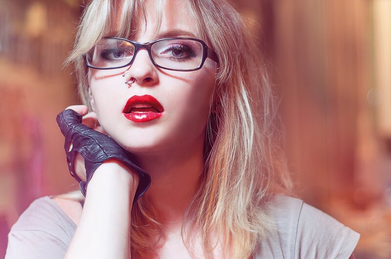 Woman with Glasses and Red Lipstick — Dramatic