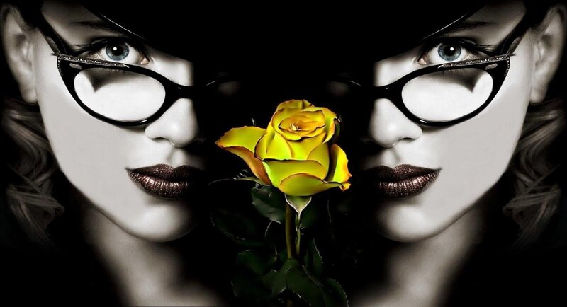 Woman with Glasses and Rose — Black