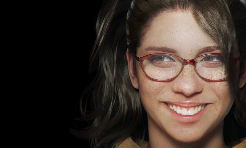 Woman with Glasses — Brown, Happy, 3d Render