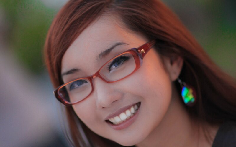 Woman with Glasses — Brown, Happy, Photograph