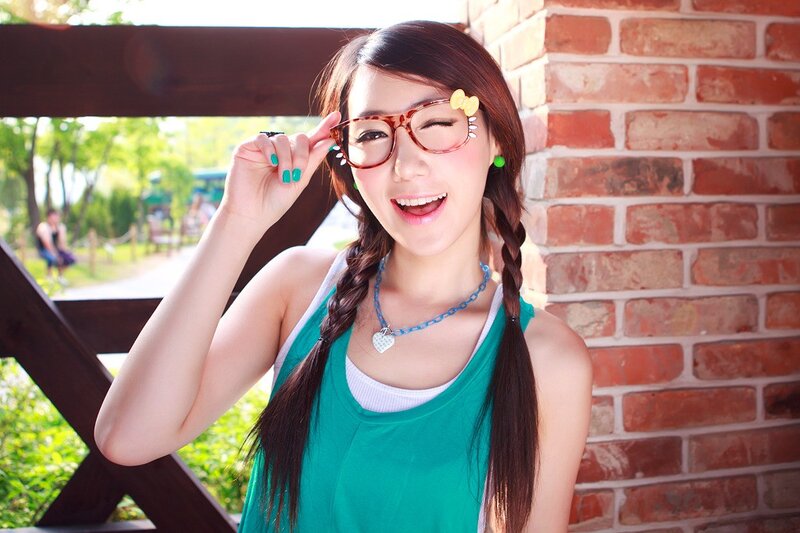 Woman with Glasses — Green, Happy
