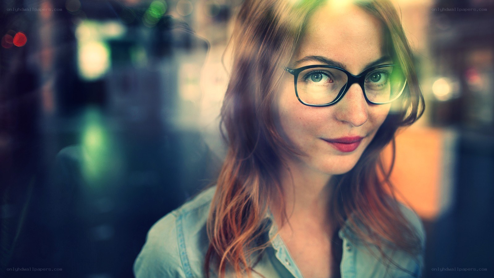 woman with glasses looking through window
