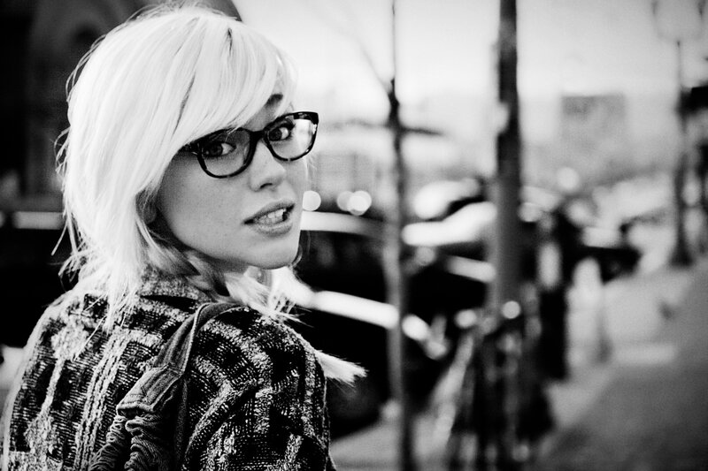 woman with glasses on street