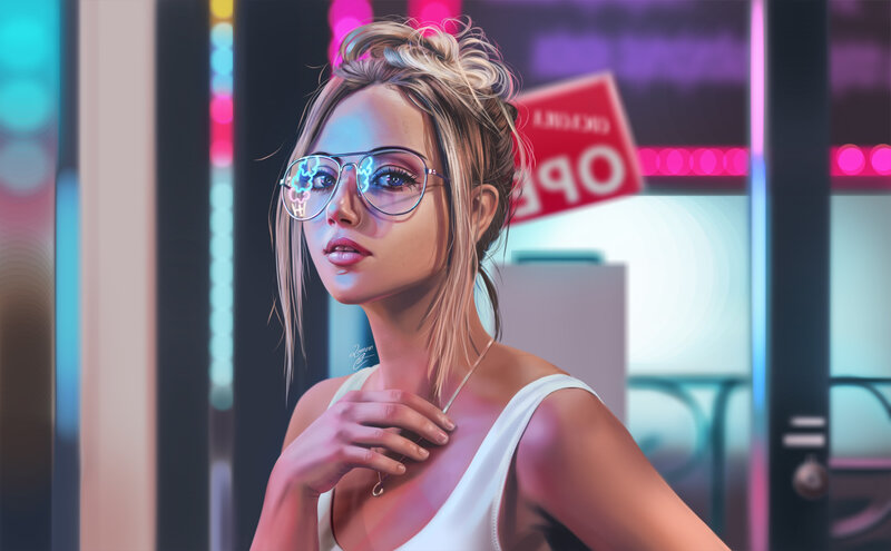 Woman with Glasses — Pink, Dramatic