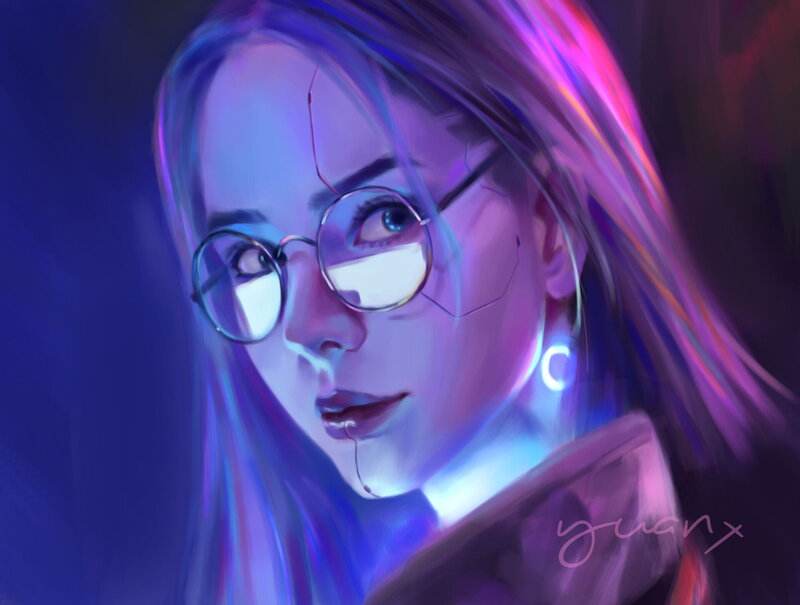 Woman with Glasses — Purple, Dramatic, Night
