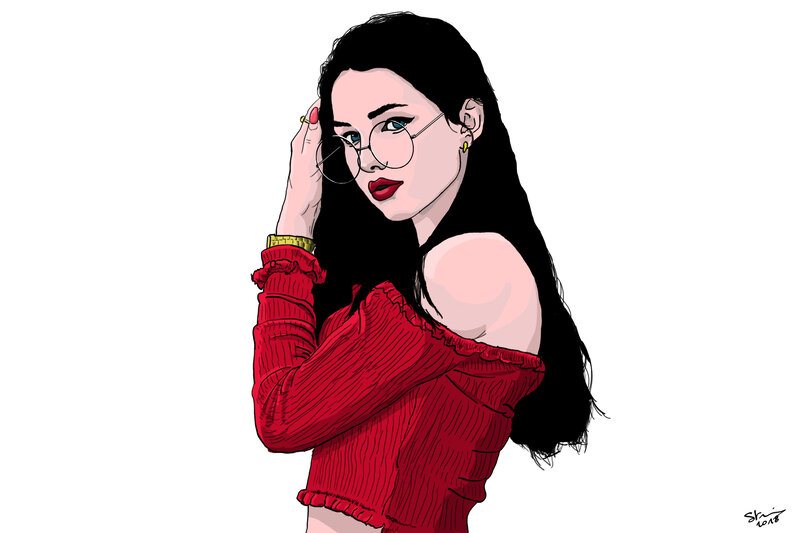 Woman with Glasses — Red