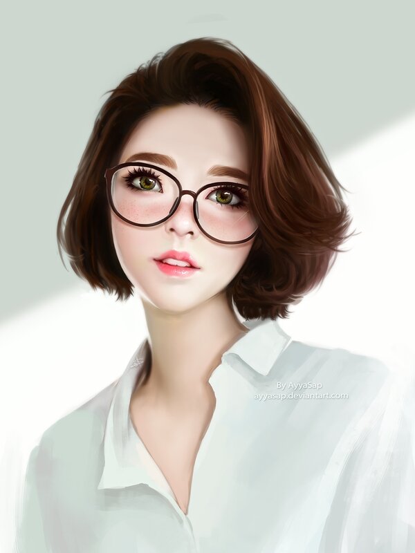 Woman with Glasses — White, Calm, Digital Art