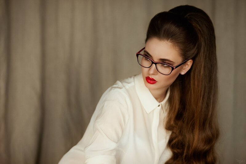Woman with Glasses — White, Dramatic