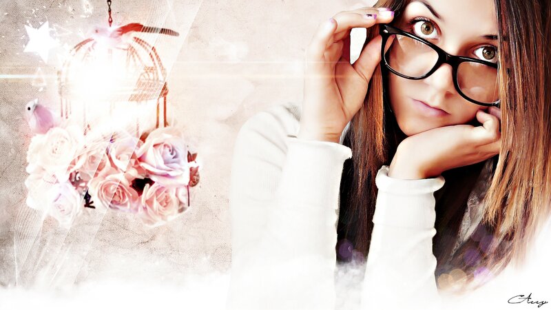 Woman with Glasses — White, Dreamy