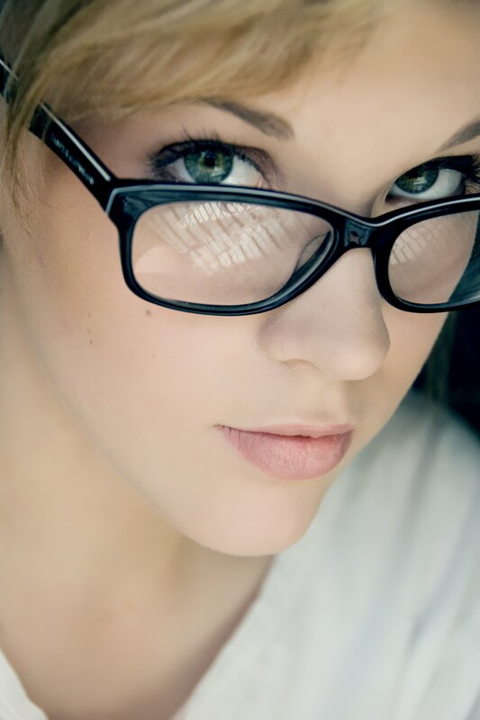 Woman with Glasses — White, Neutral, Photograph, Green Eyes