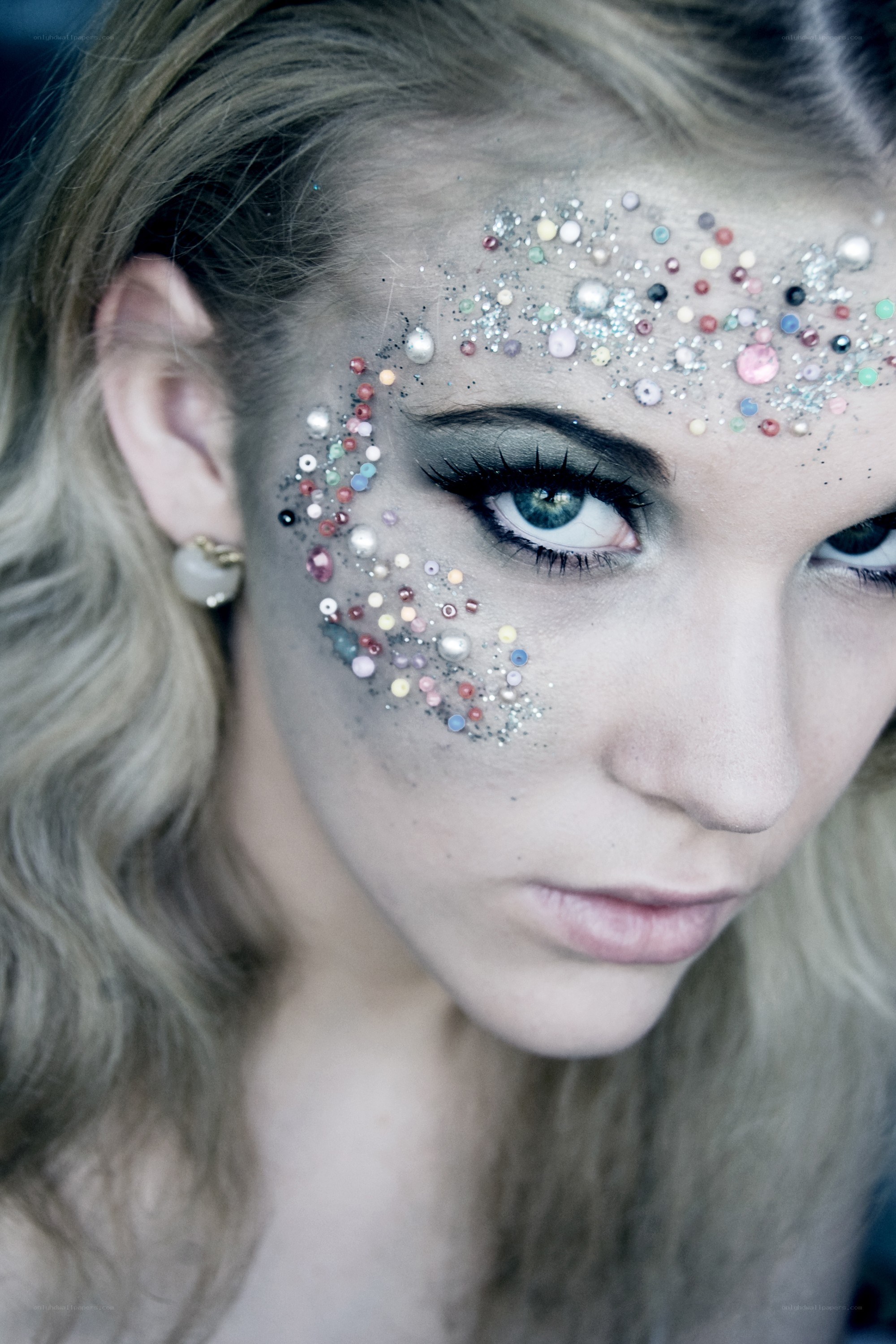 woman with glitter makeup