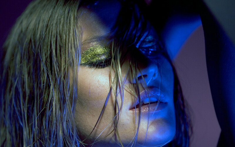 woman with glitter makeup
