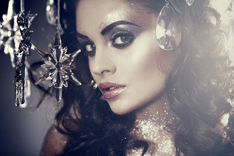 Woman with Glitter Makeup — Black, Dramatic
