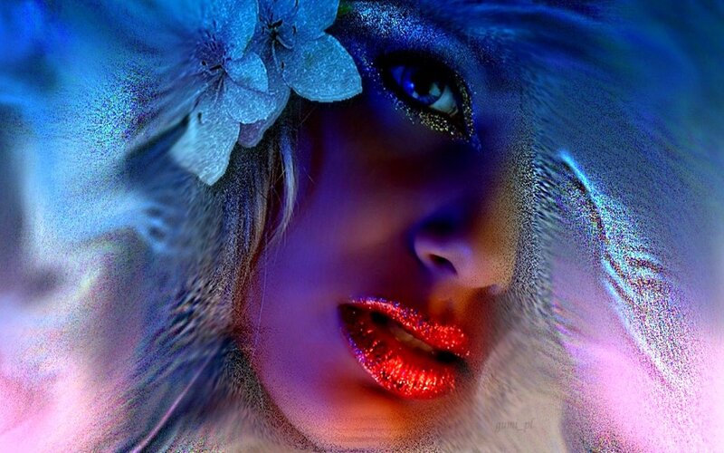 Woman with Glitter Makeup — Blue, Dramatic, Digital Art