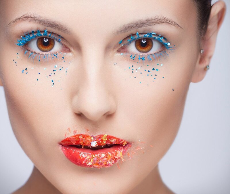 Woman with Glitter Makeup — Blue, Dramatic, Photograph, Eyeliner
