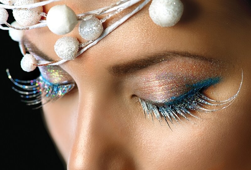Woman with Glitter Makeup — Gold, Dramatic, Photograph