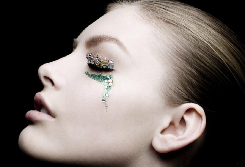 Woman with Glitter Makeup — Green, Dramatic