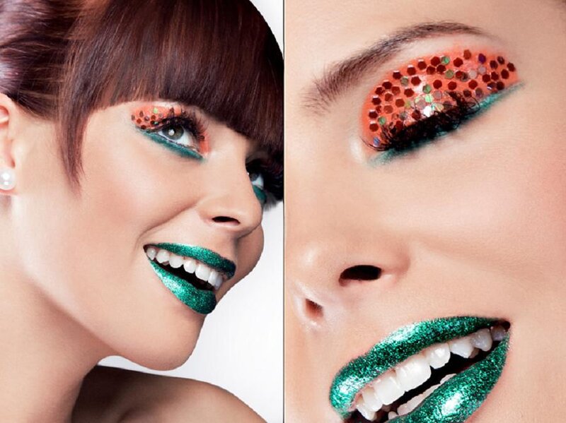 Woman with Glitter Makeup — Green