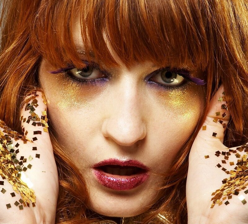 Woman with Glitter Makeup — Red