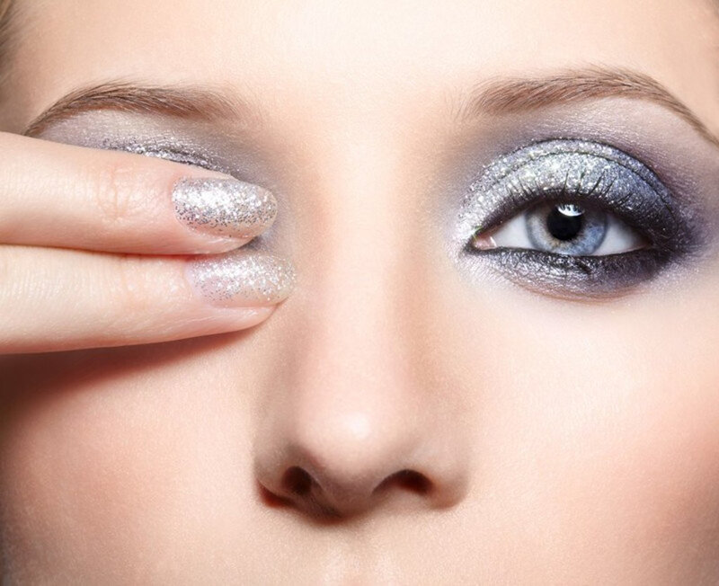 Woman with Glitter Makeup — Silver, Dramatic