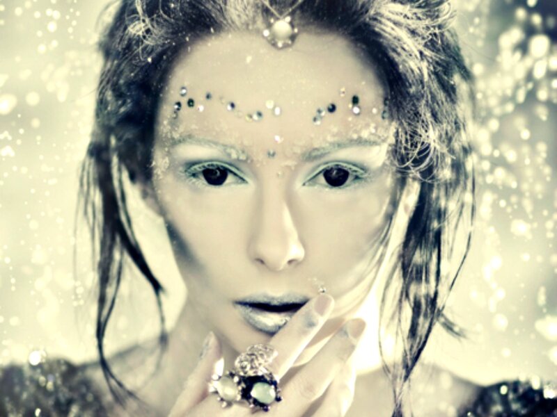 Woman with Glitter Makeup — White, Dramatic, Photograph