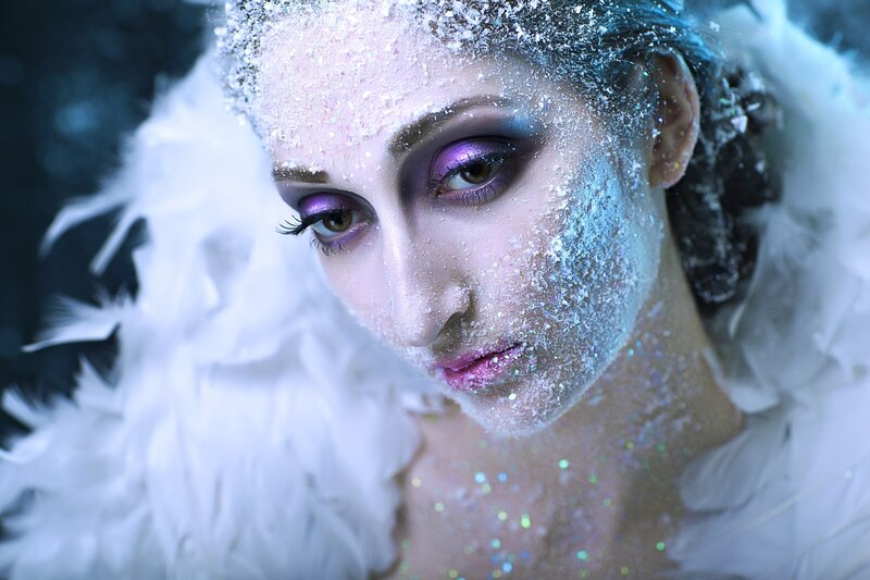 Woman with Glitter Makeup — White, Dramatic, Winter